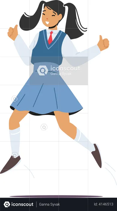 Schoolgirl Jumping in Air  Illustration