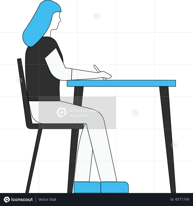 Schoolgirl sitting on desk  Illustration