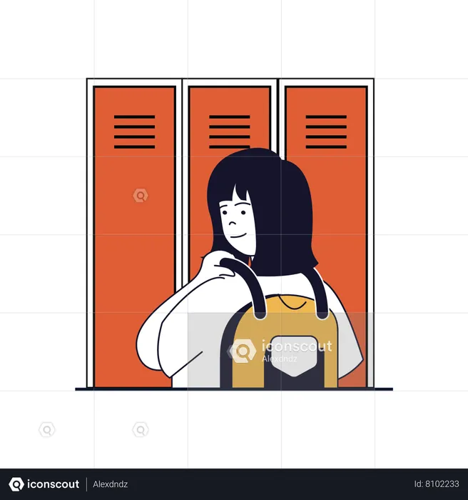 Schoolgirl standing near locker  Illustration