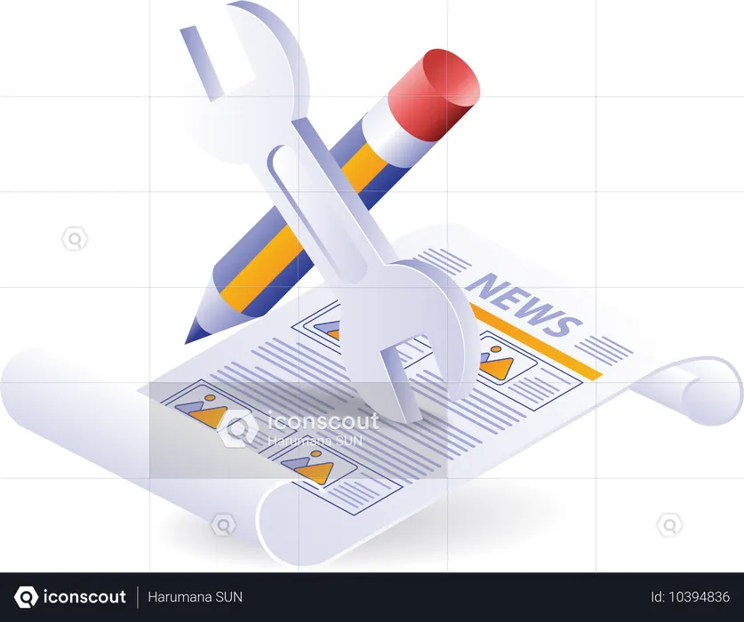 Schraubenschlüssel mit Bleistift auf Zeitung  Illustration