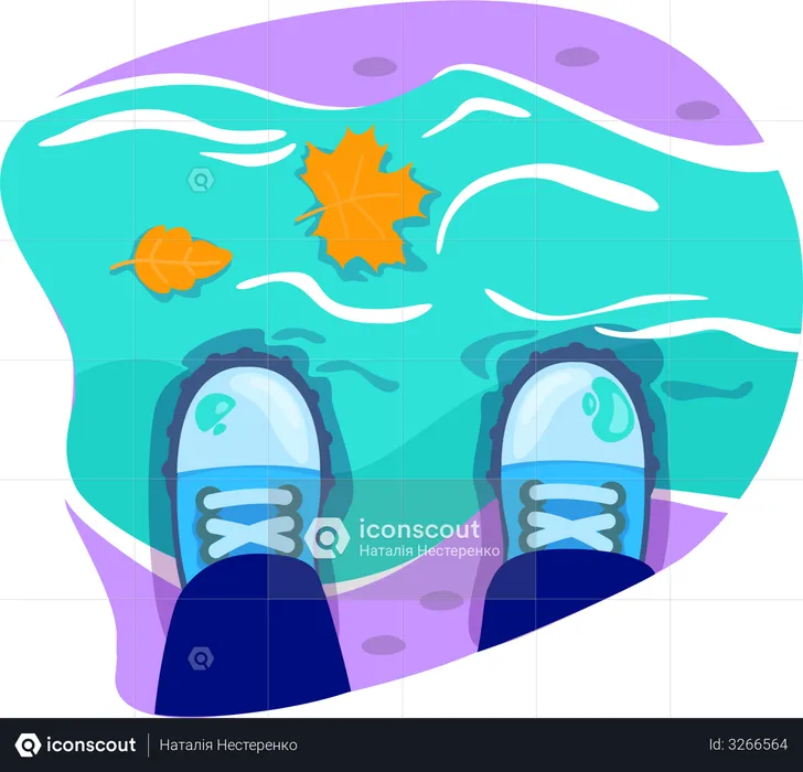 Schuhe zum Gehen im Wasserstrom  Illustration