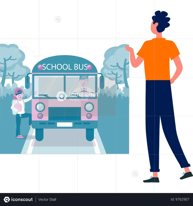 Schulbus holt Schüler von der Route ab  Illustration