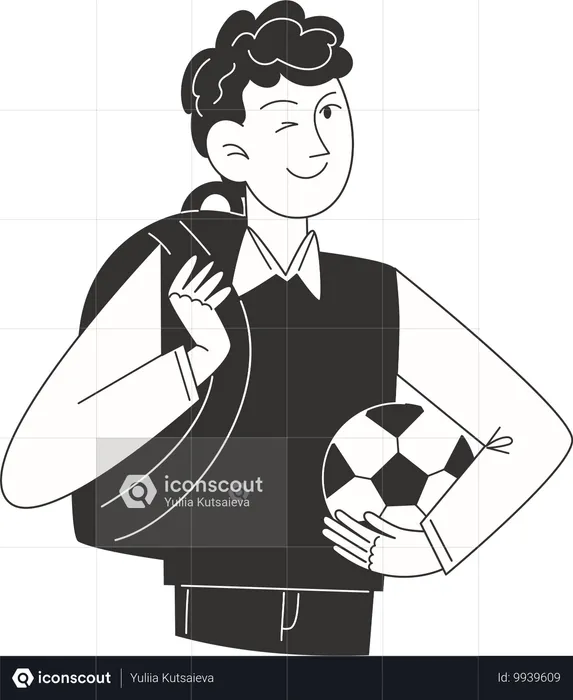 Schuljunge in Schuluniform mit Rucksack-Fußball  Illustration