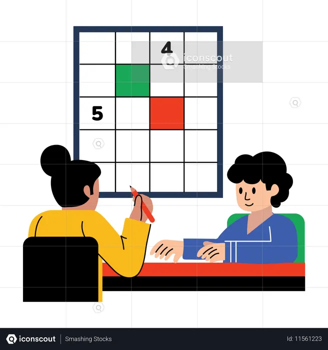 Schüler lösen Sudoku-Rätsel  Illustration
