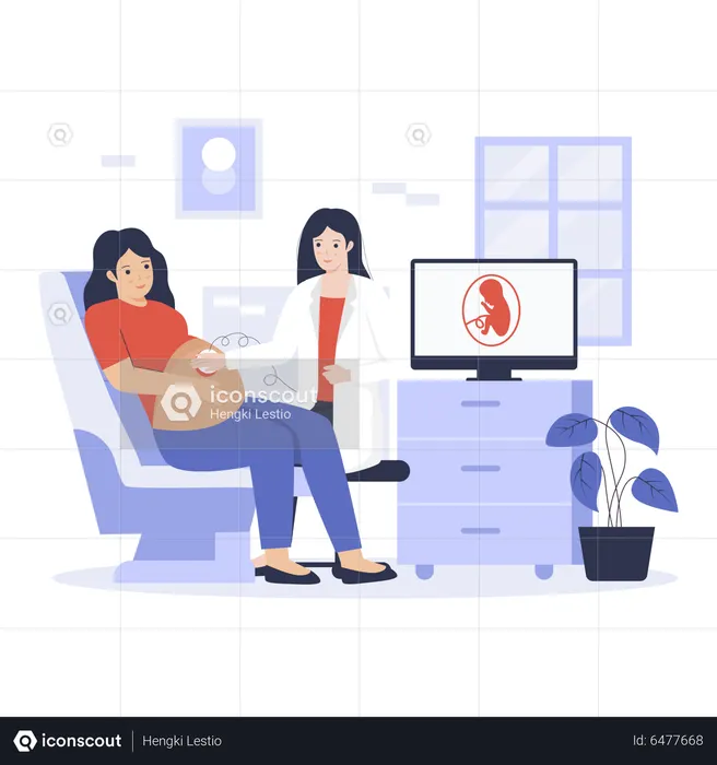 Schwangere Frau besucht Arzt  Illustration