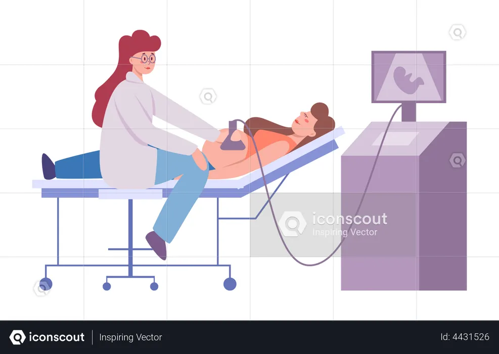Schwangere Frau besucht Arzt im Krankenhaus  Illustration