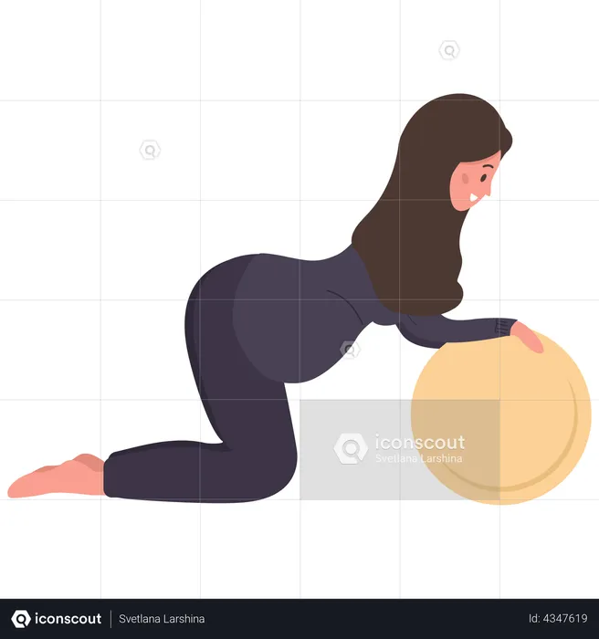 Schwangere Mädchen tun Yoga-Übungen mit Gymnastikball  Illustration