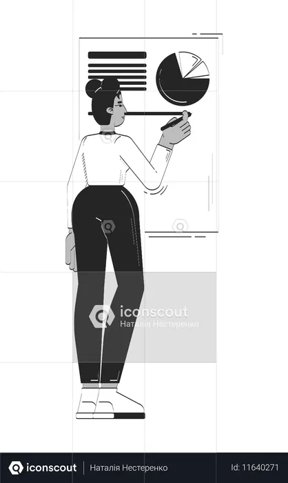 Schwarze Frau analysiert Kreisdiagramm auf Präsentationstafel  Illustration