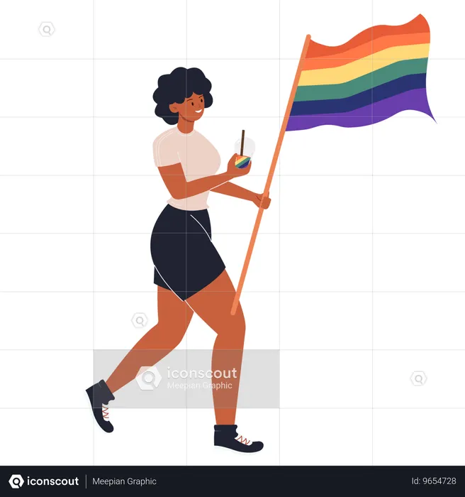 Schwarze Frau mit Regenbogenfahne  Illustration