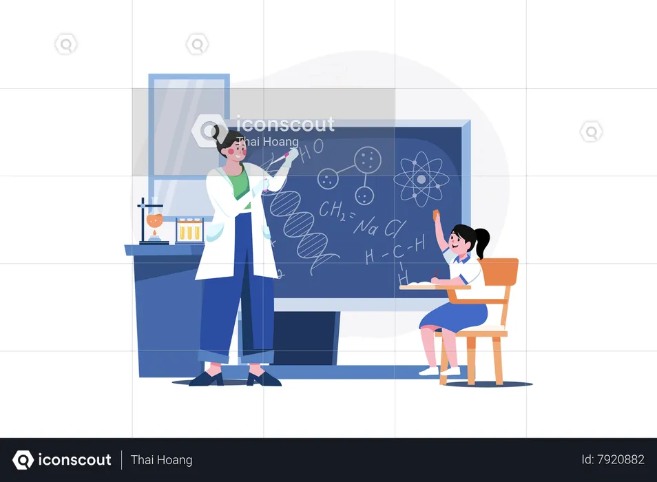 Science teacher teaching in class  Illustration