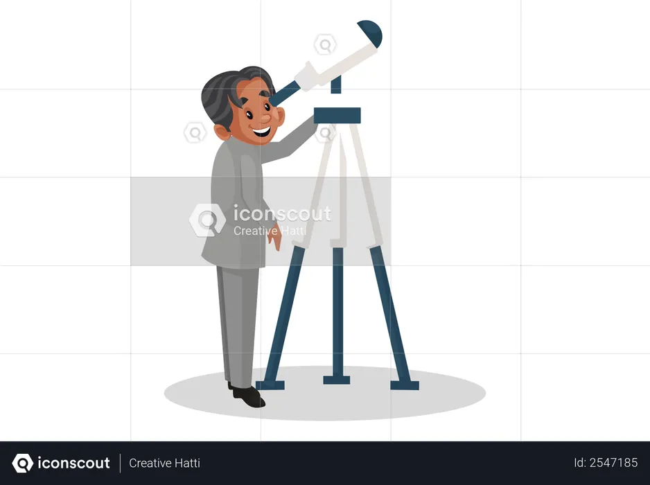 Scientifique analysant le ciel avec un télescope  Illustration