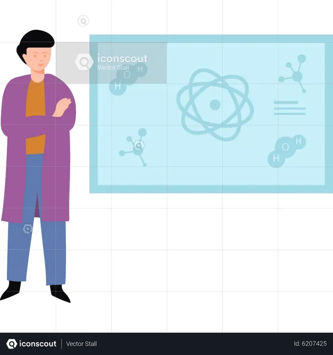 Scientifique debout à côté du conseil de chimie  Illustration