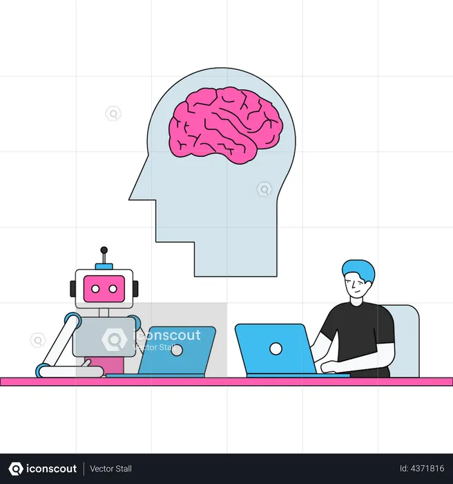 Scientifique développant une technologie cérébrale IA  Illustration