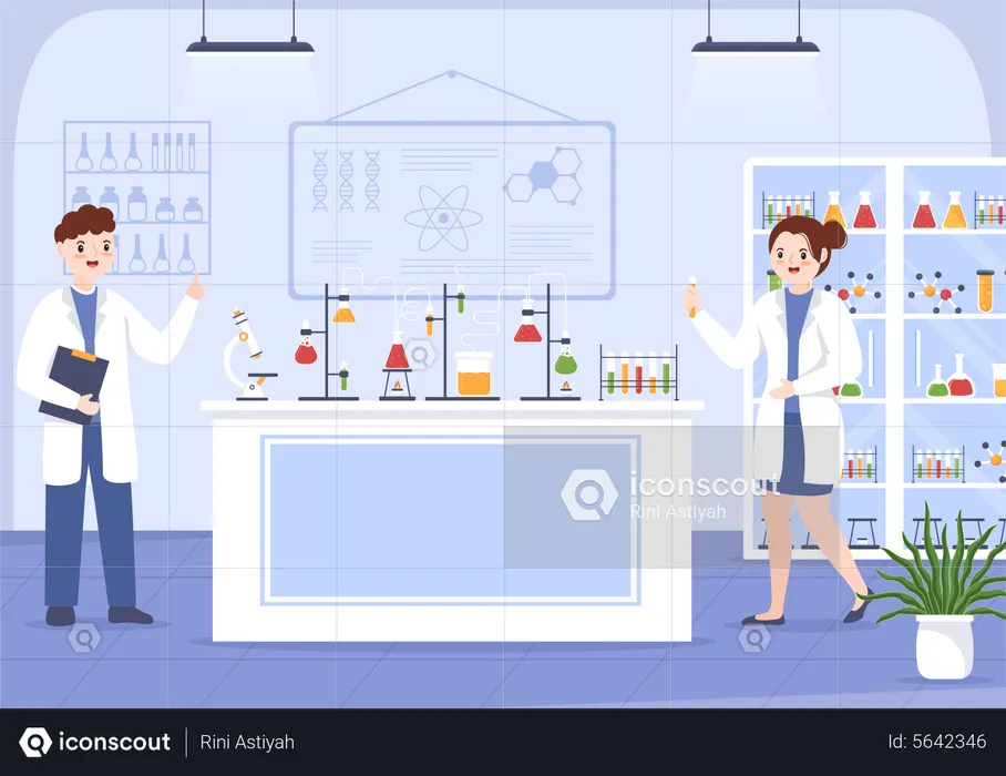 Scientifique effectuant des recherches médicales en laboratoire  Illustration