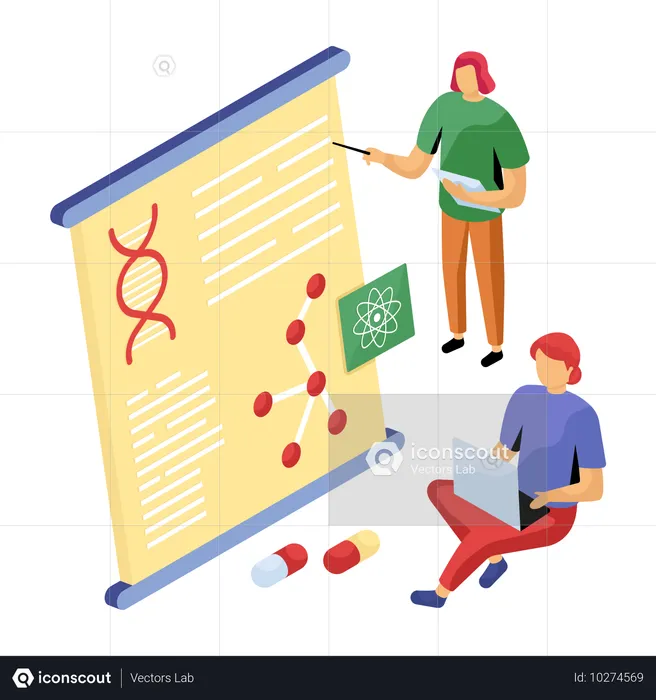 Un scientifique effectue un test sur un module d'ADN  Illustration