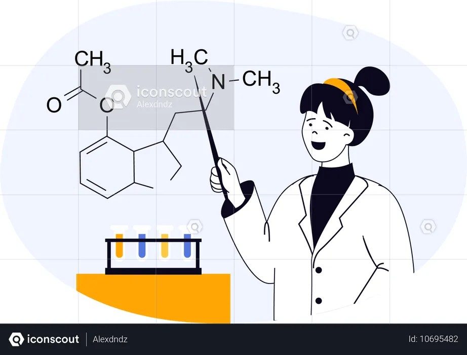 Un scientifique réalise une expérience sur des produits chimiques  Illustration