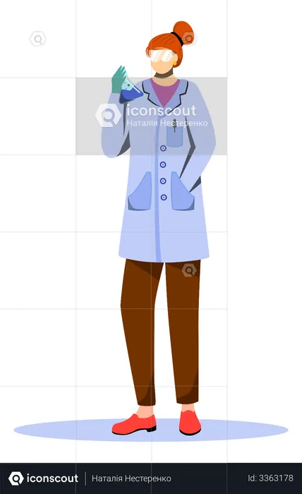 Scientifique en blouse de laboratoire avec lunettes de protection  Illustration