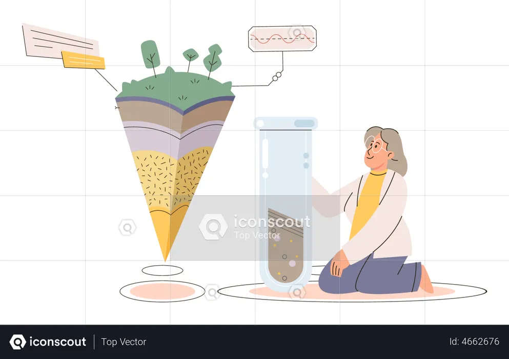 Scientifique effectuant des expériences sur la qualité du sol  Illustration