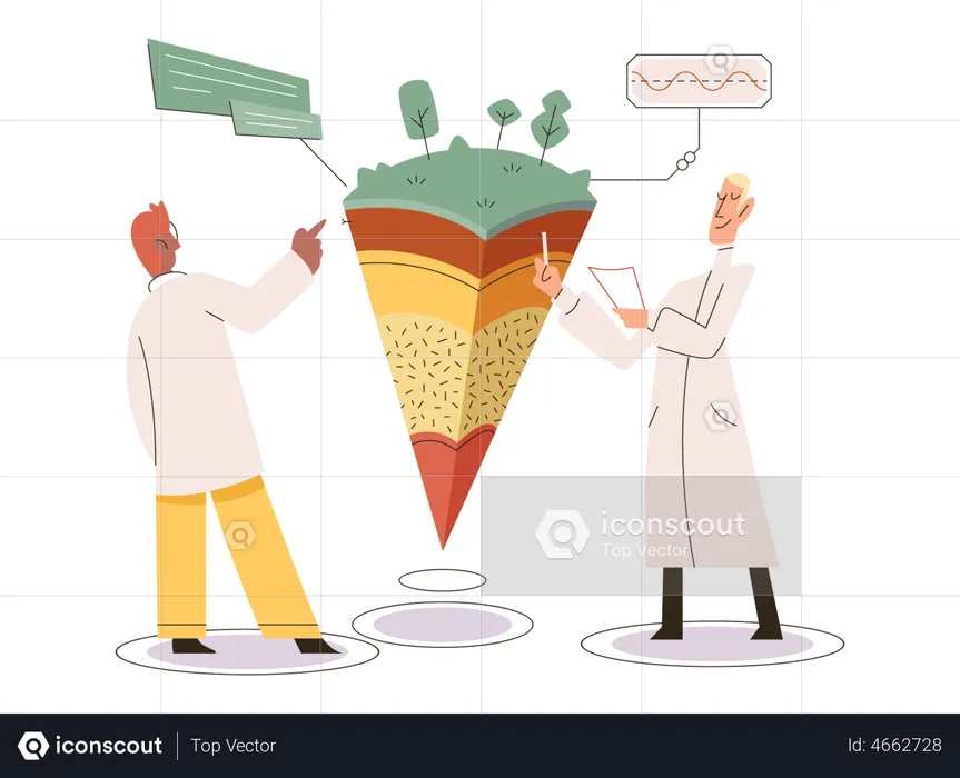 Scientifique faisant des expériences sur différents niveaux de sol  Illustration