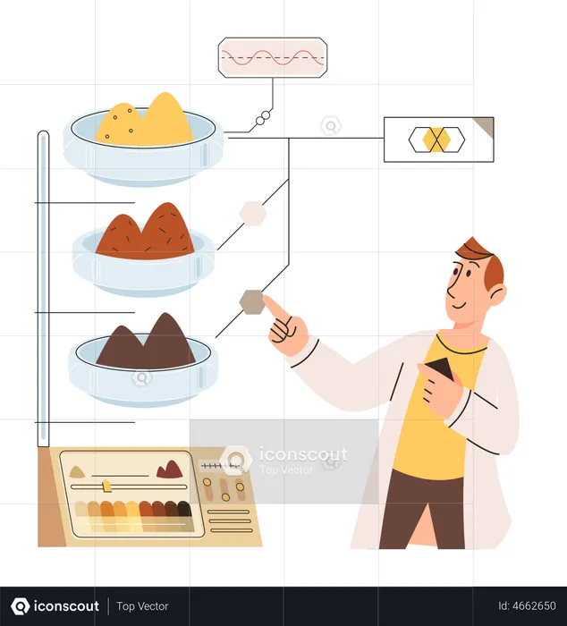 Scientifique mesurant différents types de sols  Illustration