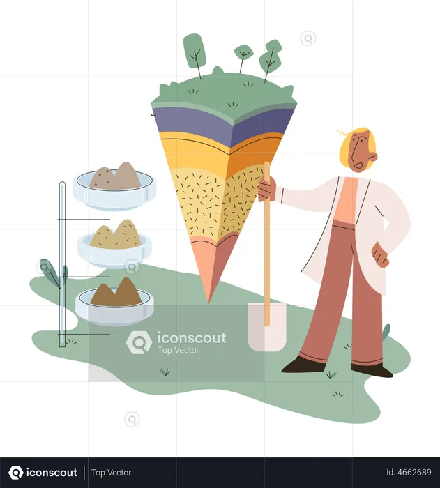 Scientifique mesurant les niveaux du sol  Illustration