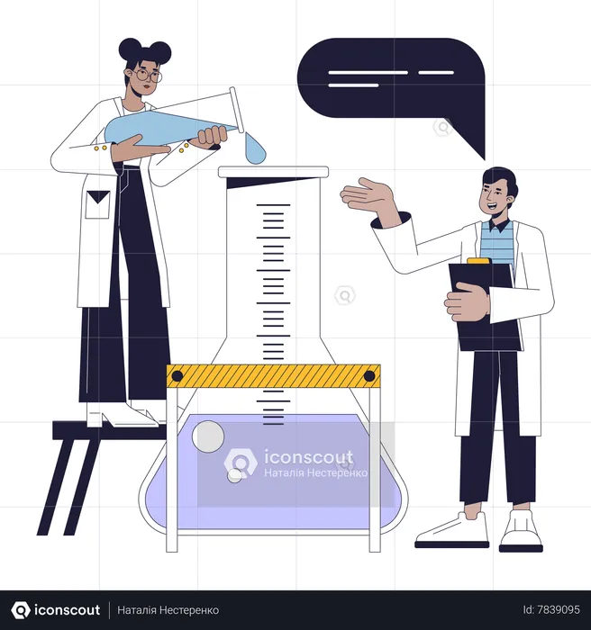 Scientifiques faisant des expériences chimiques  Illustration