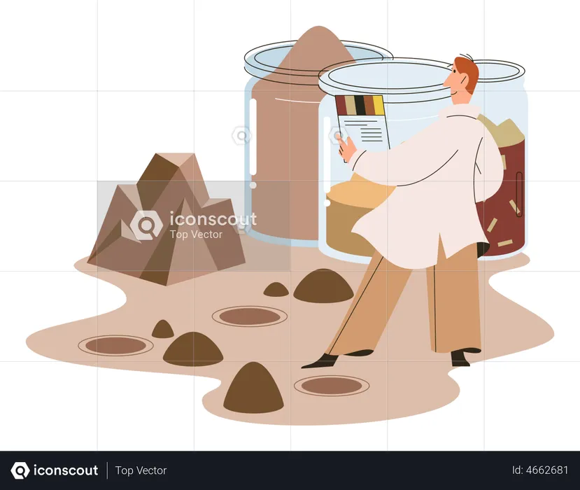 Scientist collecting different soil samples  Illustration