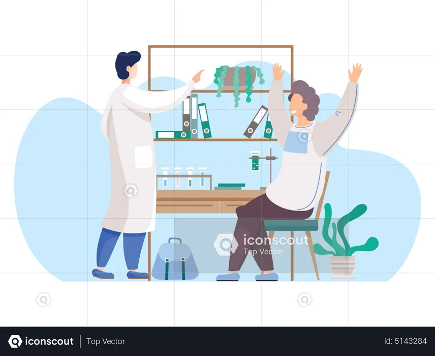 Scientist completing successful experiment  Illustration