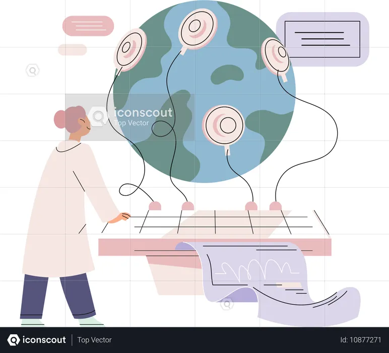 Scientist conducts research to study planet  Illustration