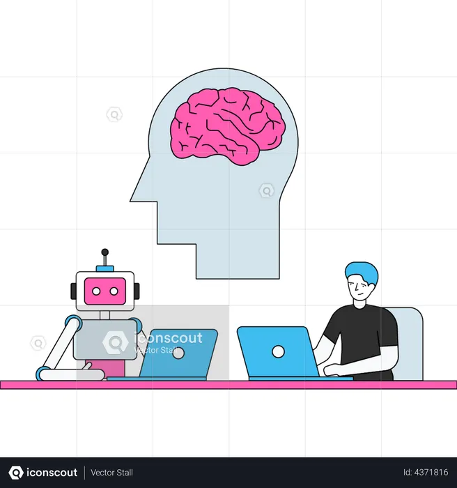 Scientist developing ai brain technology  Illustration