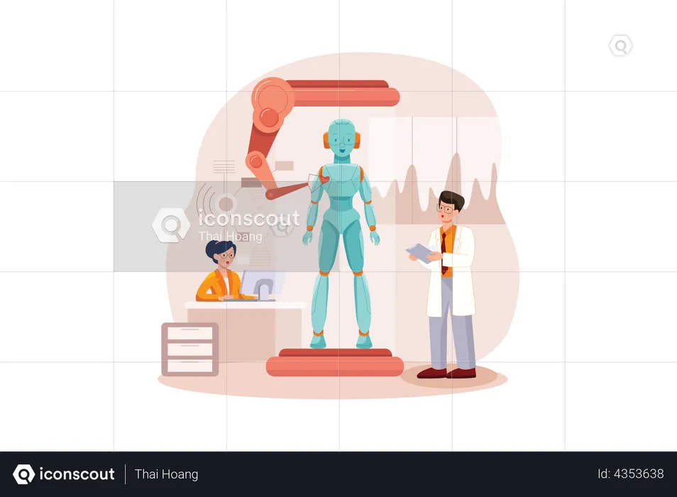 Scientist developing cyborg robot  Illustration