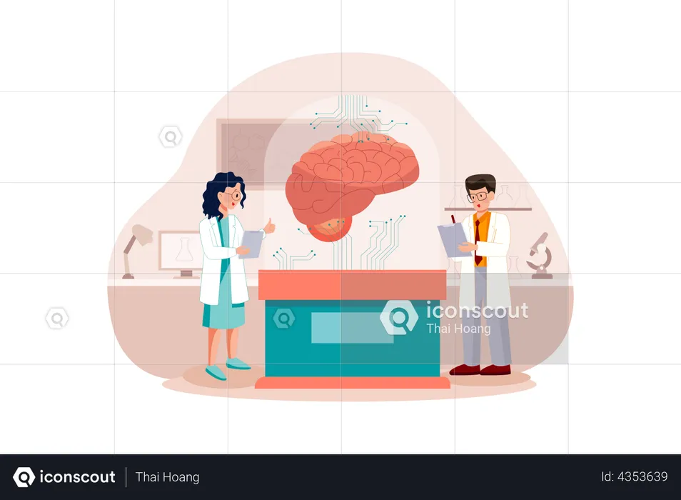 Scientist developing neural brain  Illustration