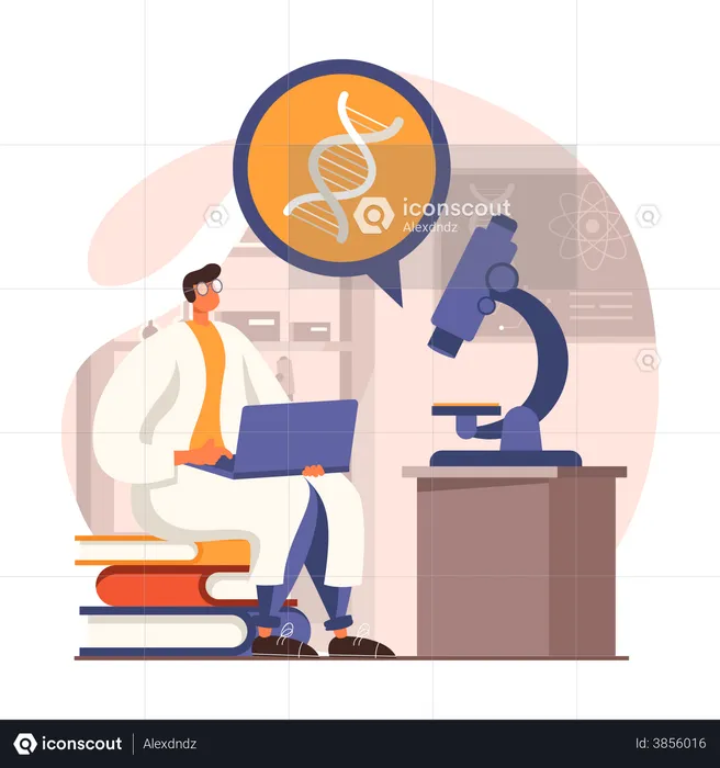 Scientist Doctor Checking Dna Testing  Illustration