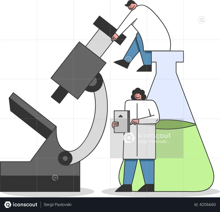 Scientist doing experiment inside microscope  Illustration