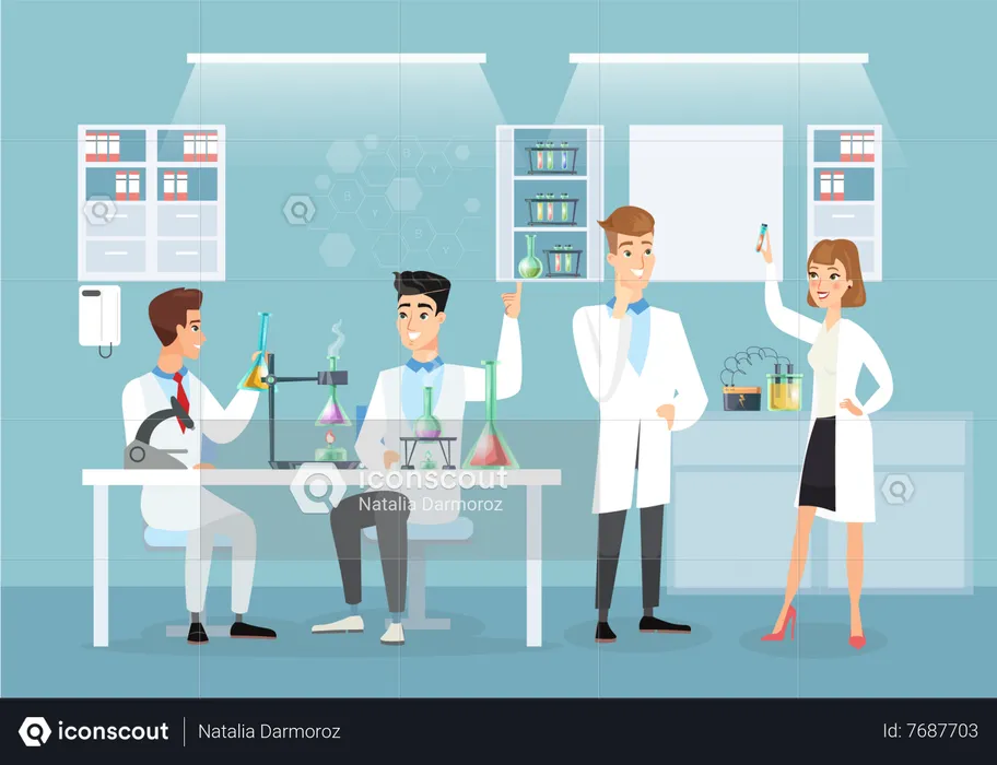 Scientist doing experimentation in laboratory  Illustration