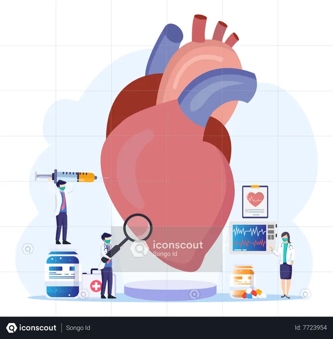 Scientist Doing Human Heart Anatomy  Illustration