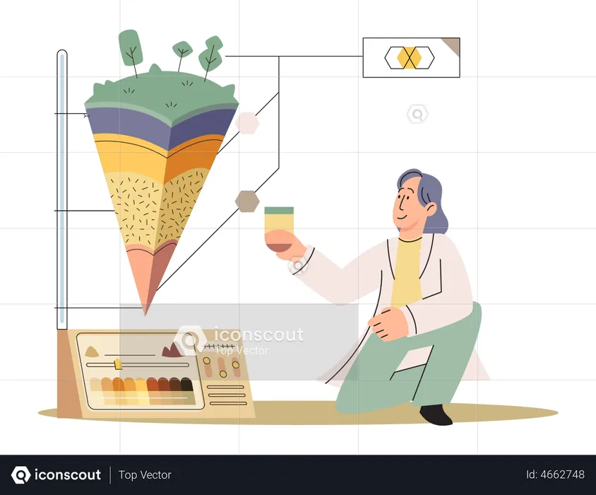 Scientist doing lab experiment on soil layers  Illustration