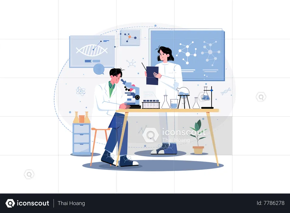 Scientist doing research on biological statistics  Illustration