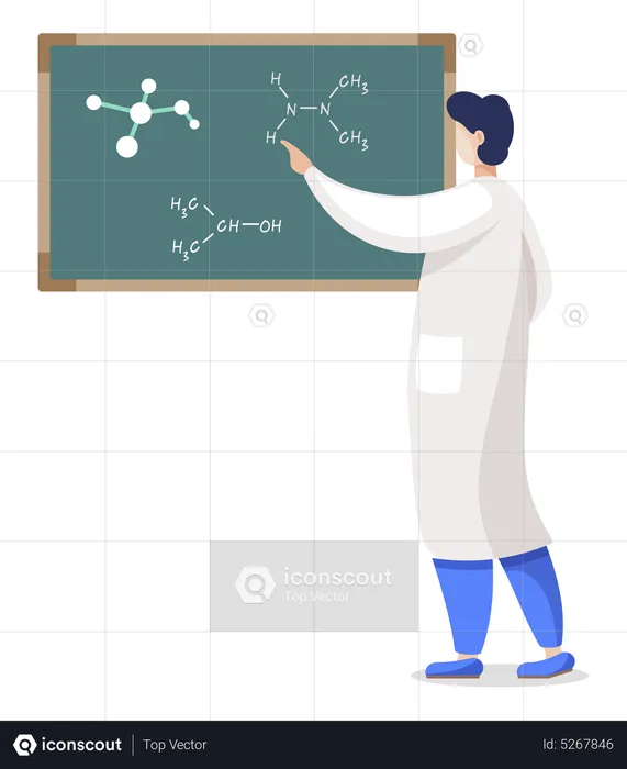 Scientist Drawing Molecular Formula on Chalkboard  Illustration