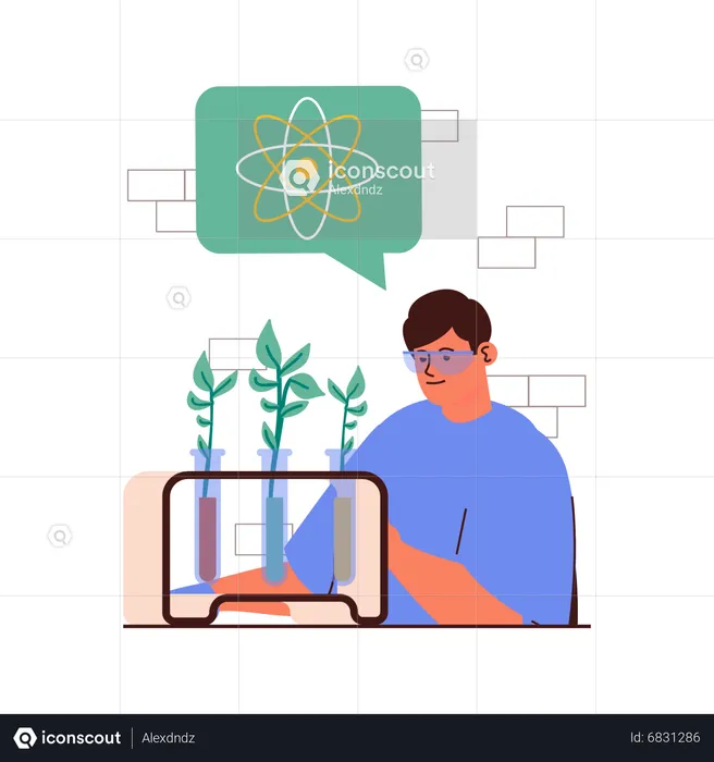 Scientist Examining Plant Species in Laboratory  Illustration