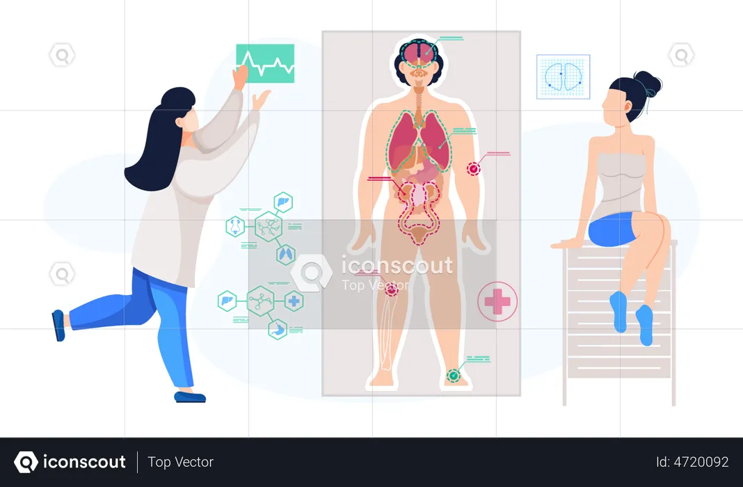 Scientist experimenting on human body  Illustration
