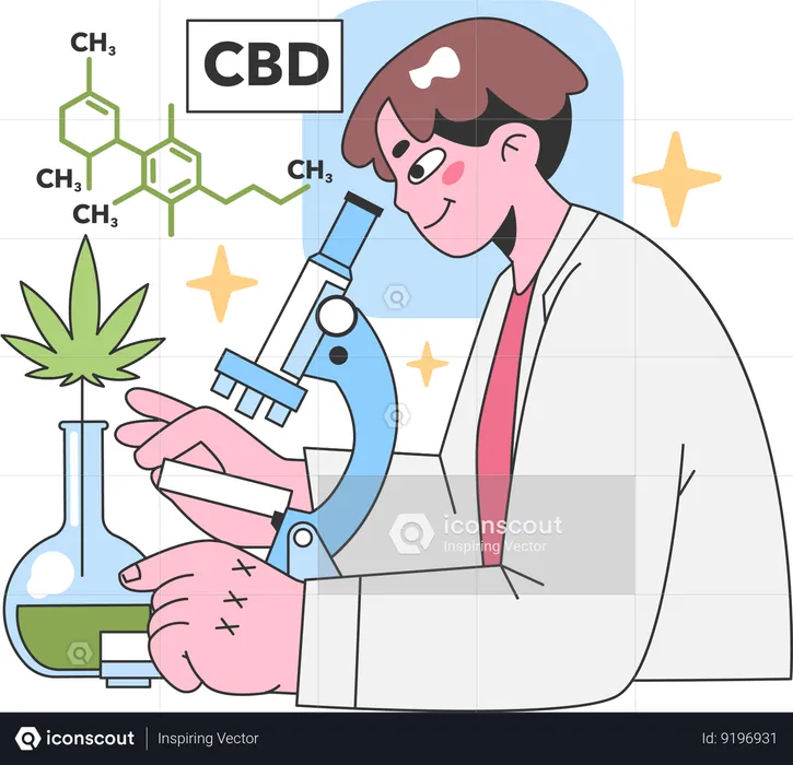 Scientist Growing Medical Cannabis and Preparing Homeopathic Medicine of Marijuana  Illustration