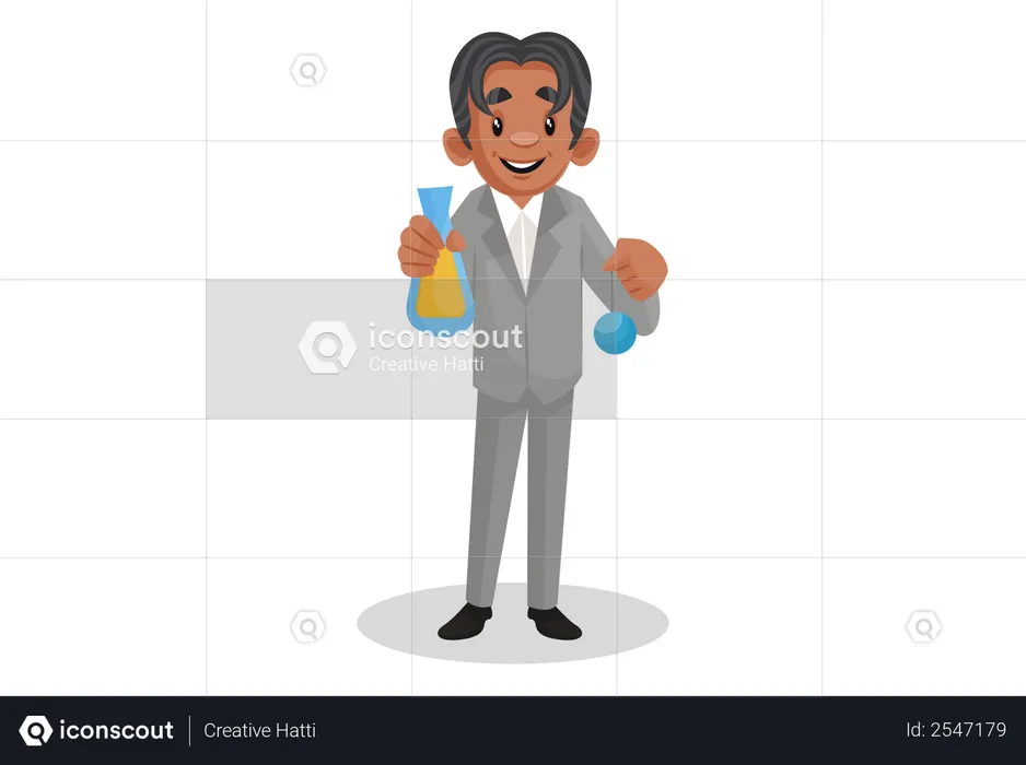 Scientist holding the chemical flasks in hand and doing experiment  Illustration