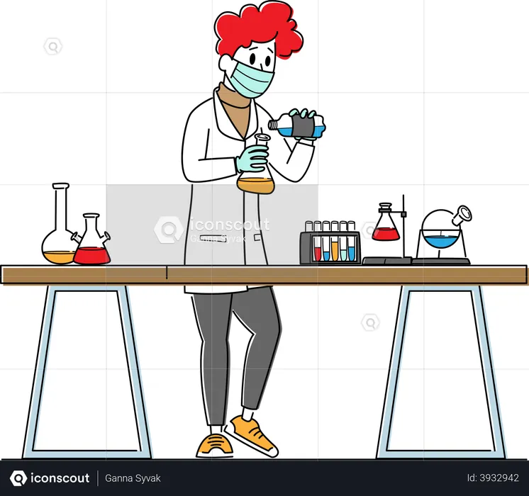 Scientist in Lab Coat Conduct Experiment  Illustration