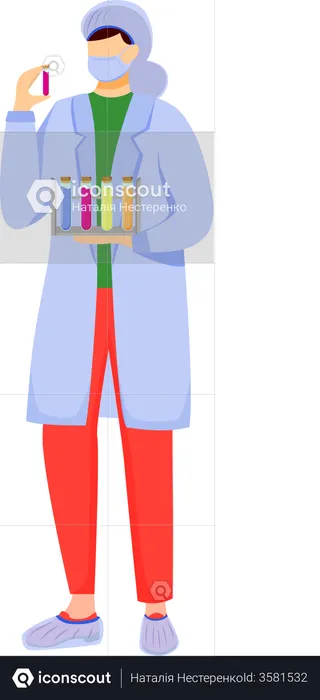 Scientist in lab coat with mask protection  Illustration