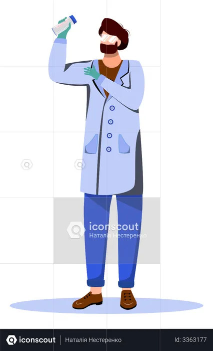 Scientist In Lab Coat With Protection Glasses  Illustration