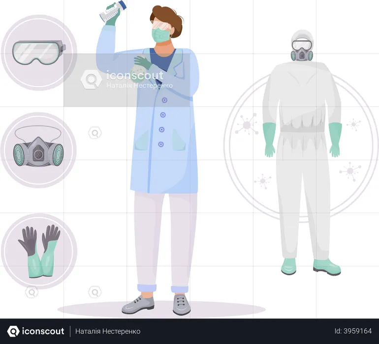 Scientist in protective clothing  Illustration