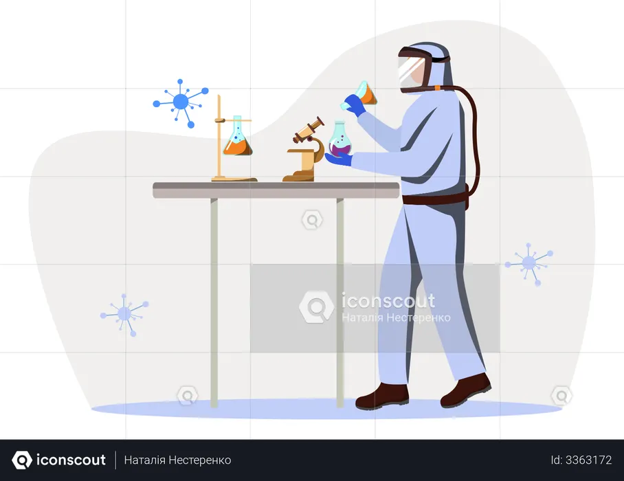 Scientist In Protective Suit  Illustration