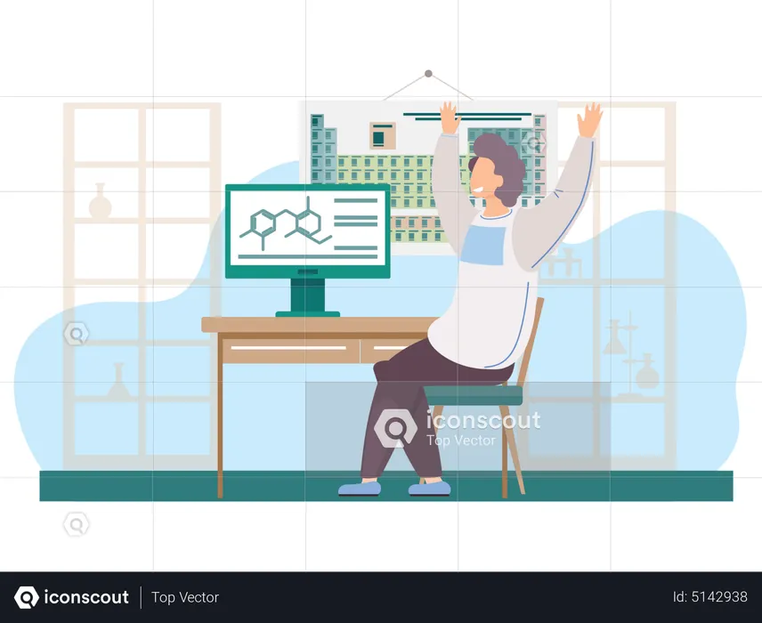 Scientist learning periodic table chart  Illustration