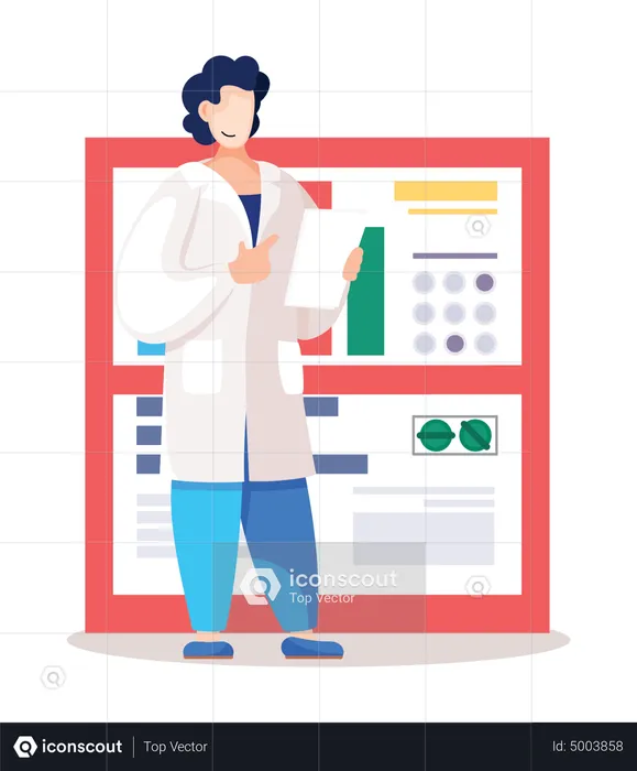 Scientist looking research report  Illustration